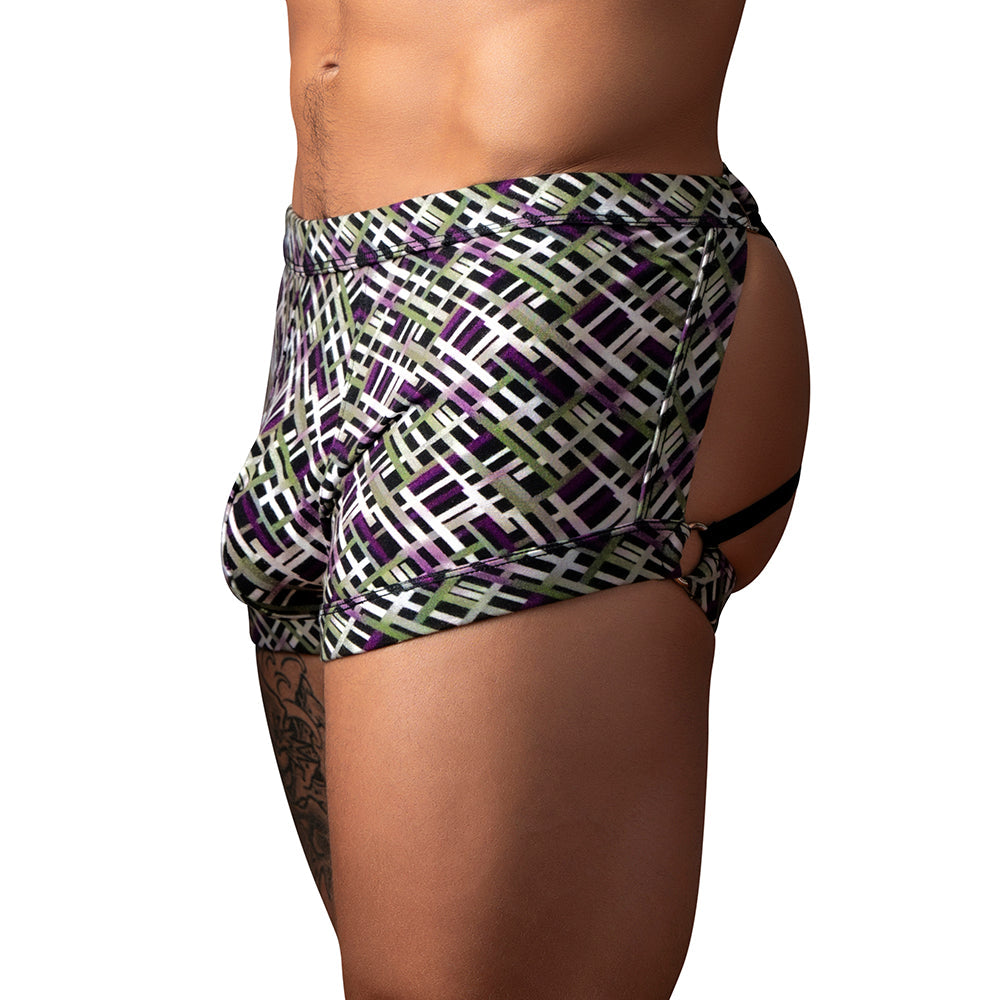 Male Power Gridlock'd Short with Strap Print S
