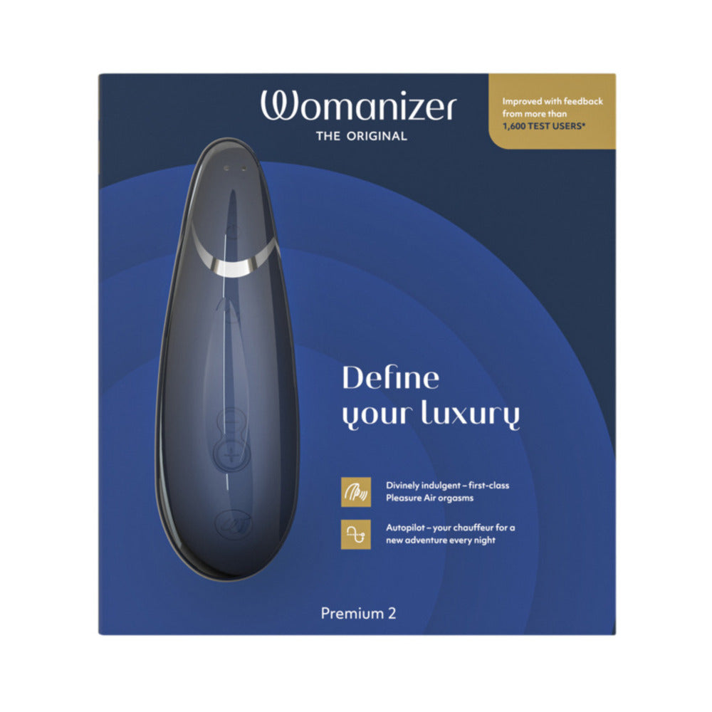 Womanizer Premium 2 Rechargeable Silicone Luxurious Pleasure Air Clitoral Stimulator Blueberry - Fantasies Boutique
