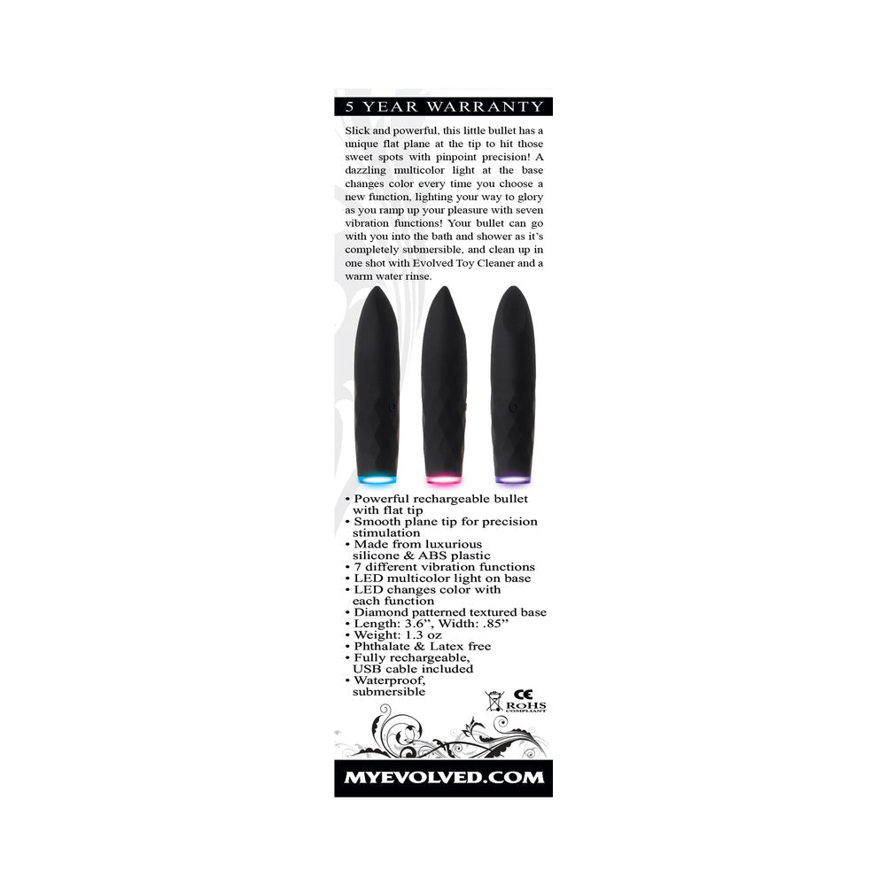 Evolved On The Spot Light-Up Rechargeable Silicone Bullet Vibrator Black - Fantasies Boutique