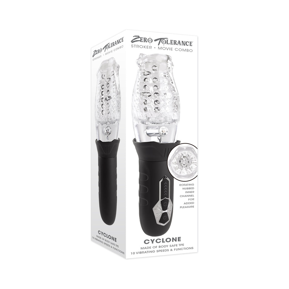 Zero Tolerance Cyclone Rechargeable Vibrating Spinning Stroker Black Clear - Fantasies Boutique