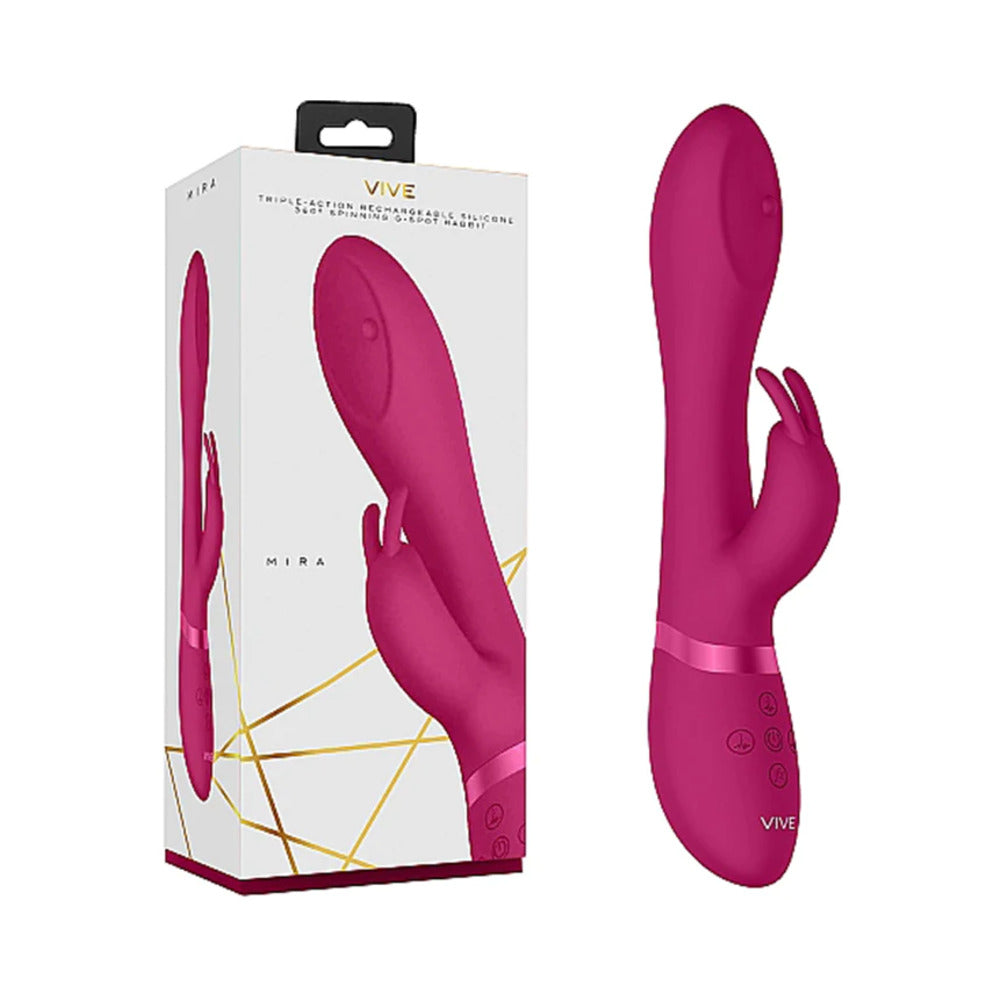 VIVE MIRA Rechargeable 360° Spinning Silicone Rabbit Vibrator Pink - Fantasies Boutique