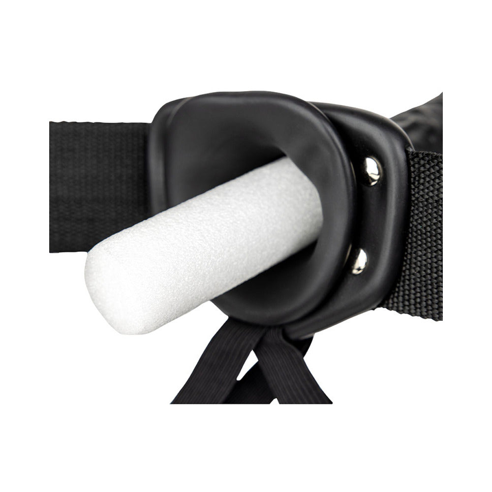 RealRock Realistic 8 in. Vibrating Hollow Strap-On Black - Fantasies Boutique
