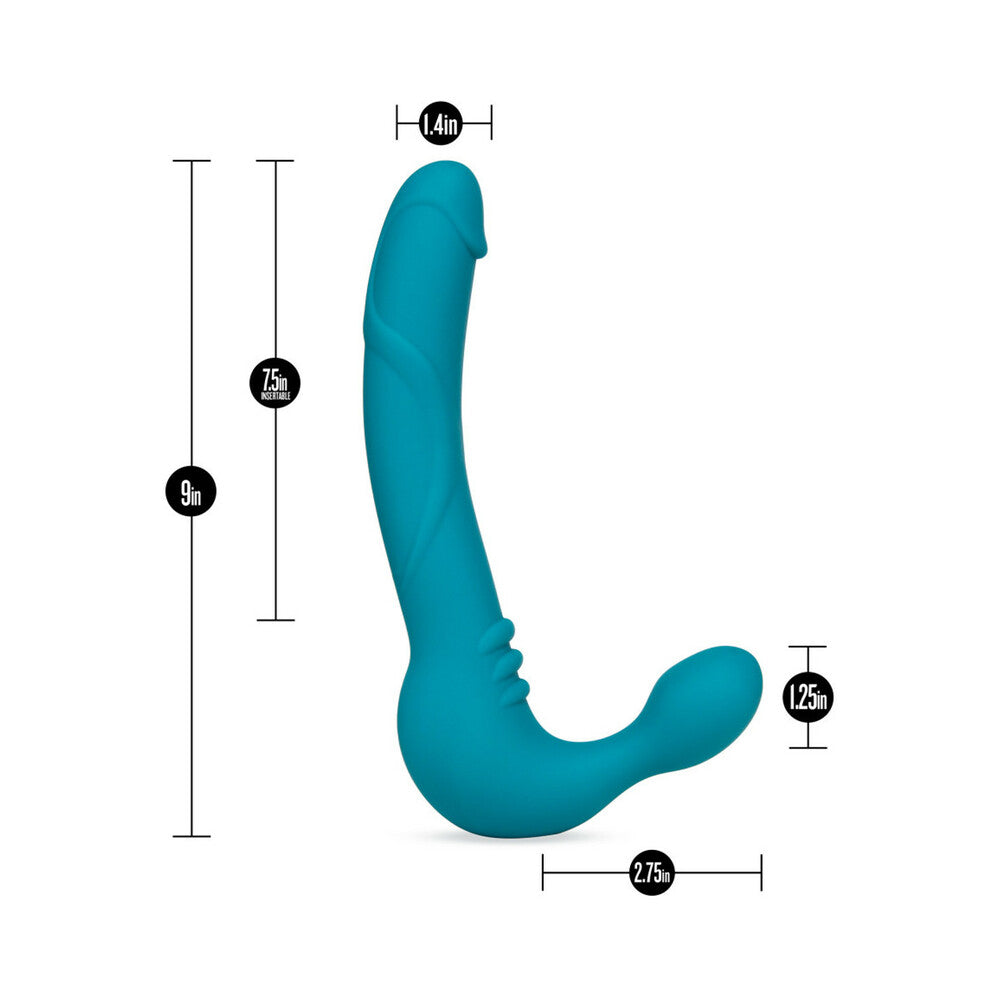 Temptasia Luna 9 in. Silicone Strapless Strap-On Dildo with Rechargeable Bullet Vibrator Teal - Fantasies Boutique