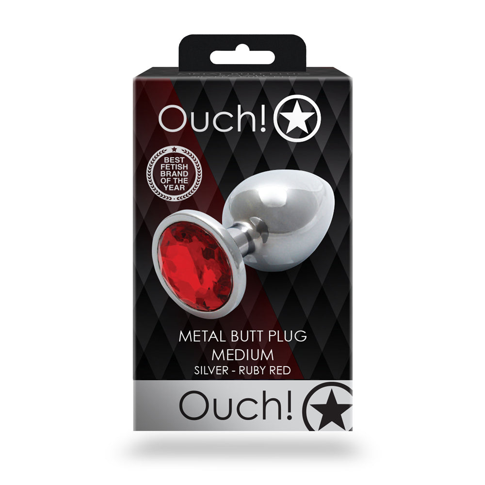Ouch! Round Gem Butt Plug Medium Silver/Ruby Red