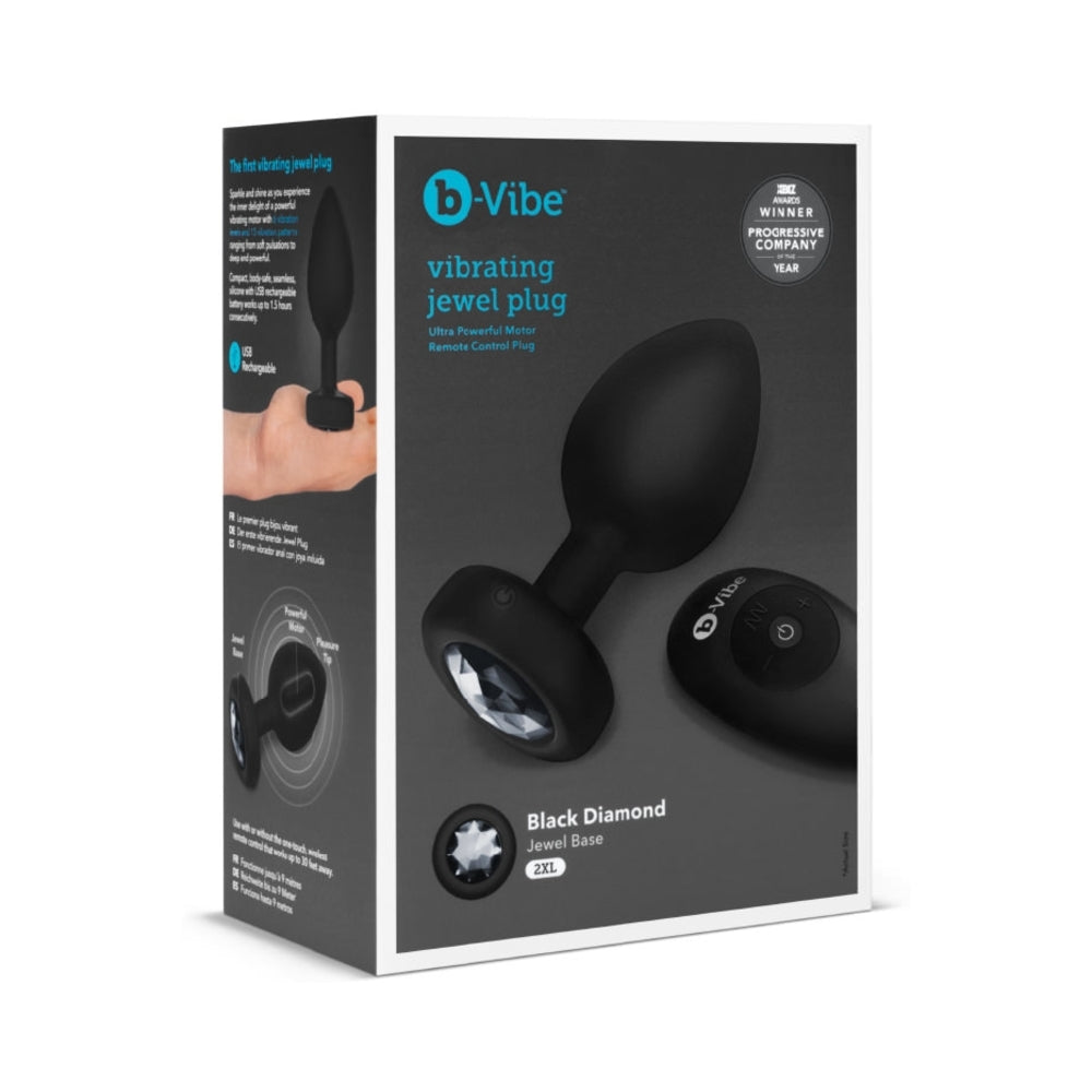 b-Vibe Vibrating Jewel Rechargeable Remote-Controlled Anal Plug with Gem Base Black Diamond XXL - Fantasies Boutique