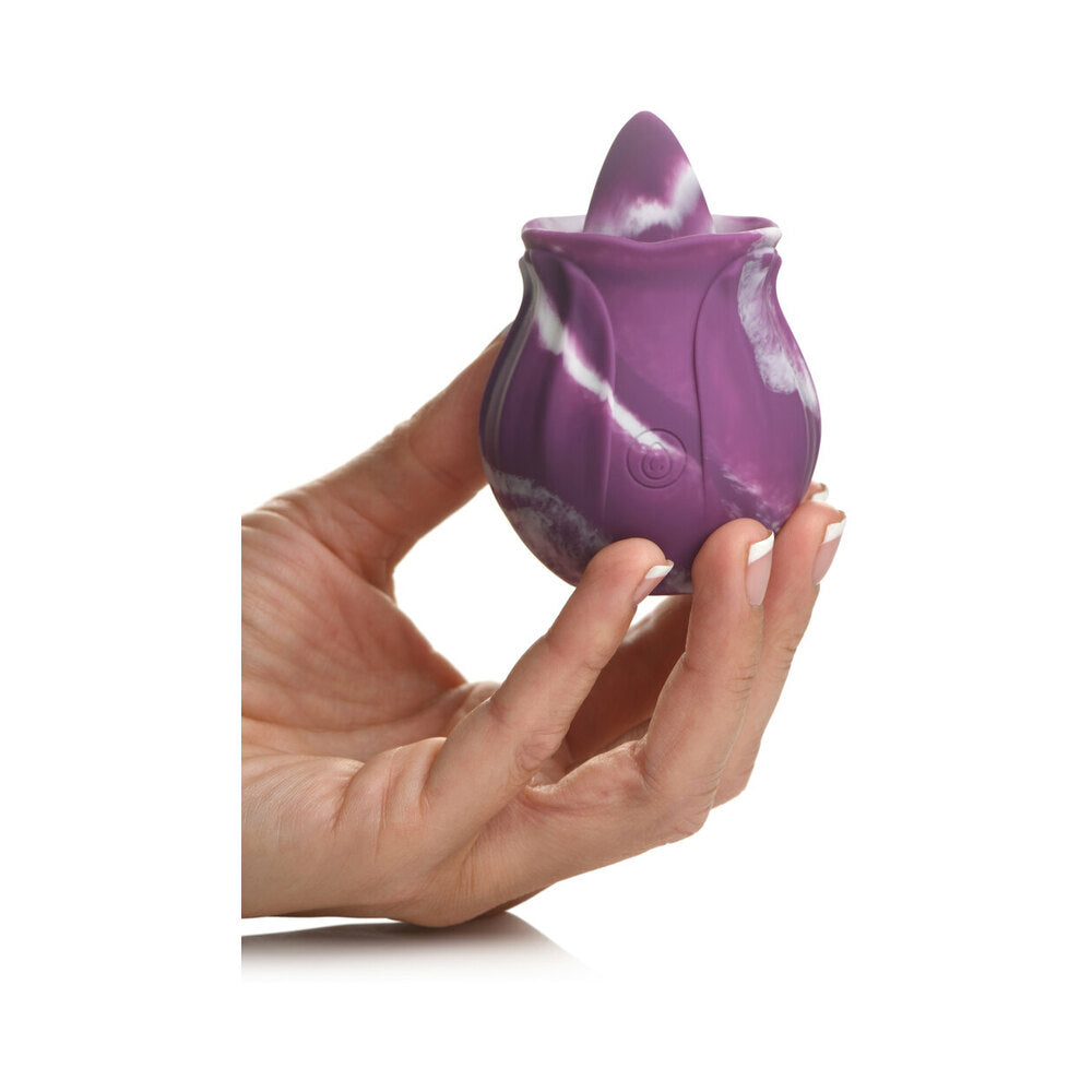 Curve Toys Gossip Cum Into Bloom Rechargeable Silicone Licking Rose Purple Twirl - Fantasies Boutique