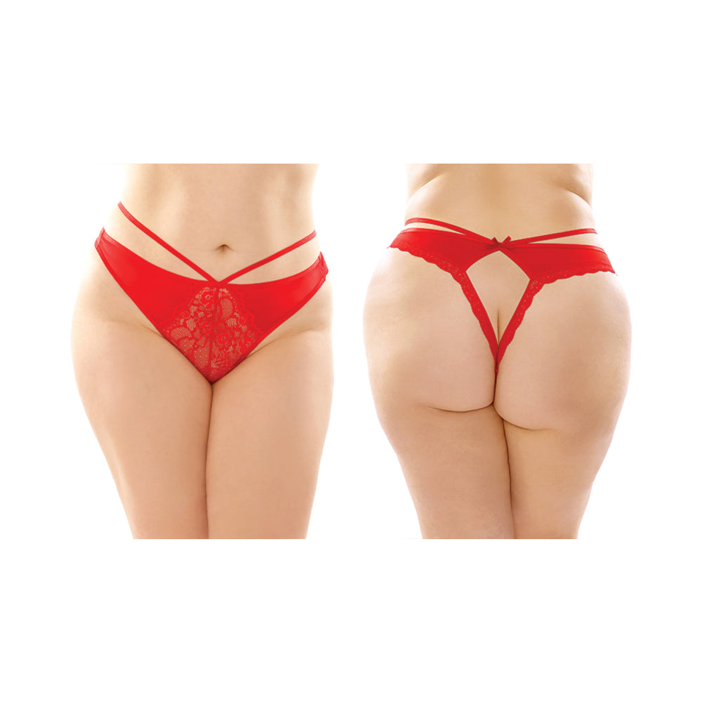 Fantasy Lingerie Kalina Strappy Microfiber & Lace Thong With Back Cutout 6-Pack Red Queen Size - Fantasies Boutique