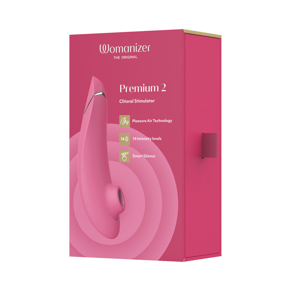 Womanizer Premium 2 Rechargeable Silicone Luxurious Pleasure Air Clitoral Stimulator Raspberry - Fantasies Boutique