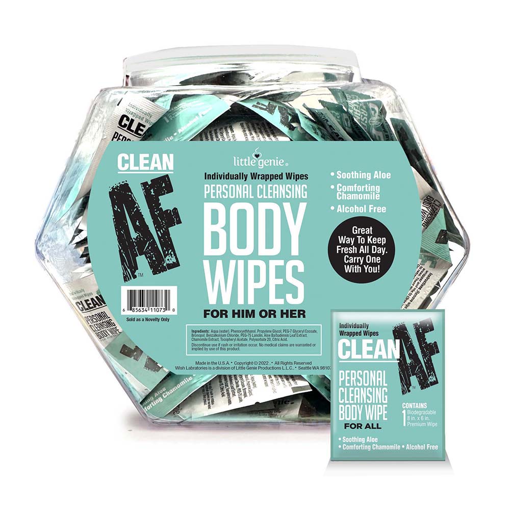 Clean AF Individually Wrapped Personal Cleaning Body Wipes 96-Piece Fishbowl Display - Fantasies Boutique