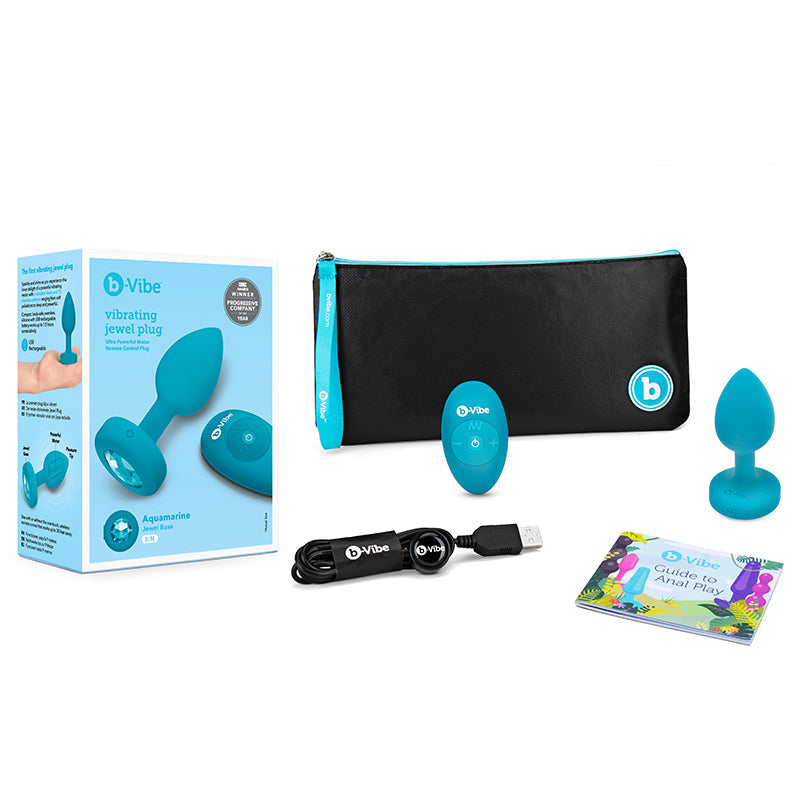 b-Vibe Vibrating Jewel Rechargeable Remote-Controlled Anal Plug with Gem Base Aquamarine S/M - Fantasies Boutique