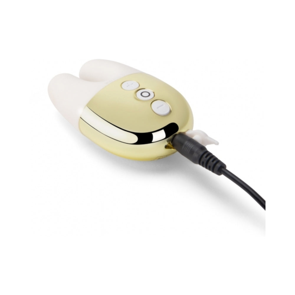 Le Wand Chrome Double Vibe Rechargeable Silicone Mini Vibrator White/Gold - Fantasies Boutique