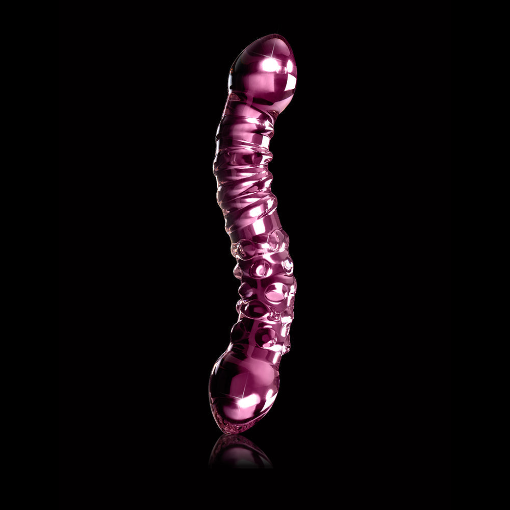 Pipedream Icicles No. 55 Curved Textured 7.75 in. Dual-Ended Glass Dildo Pink - Fantasies Boutique
