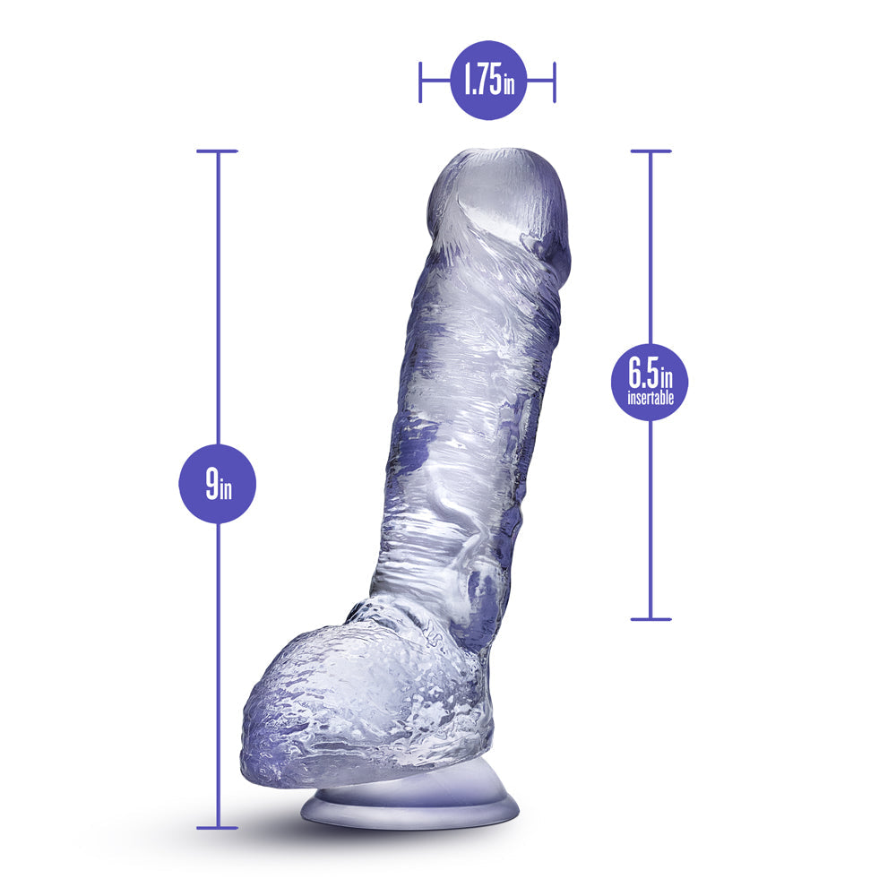 B Yours Plus Hearty n' Hefty 9 in. Dildo with Balls & Suction Cup Clear - Fantasies Boutique