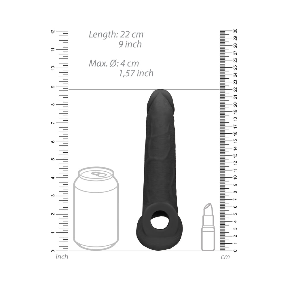 RealRock Realistic 9 in. Penis Sleeve Extender Sling Black - Fantasies Boutique