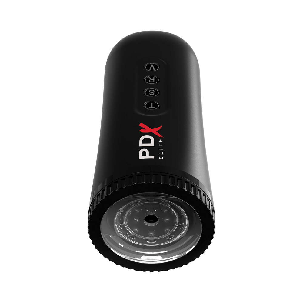 PDX Elite Moto Blower Rechargeable Thrusting Vibrating Suction Masturbator Clear/Black - Fantasies Boutique