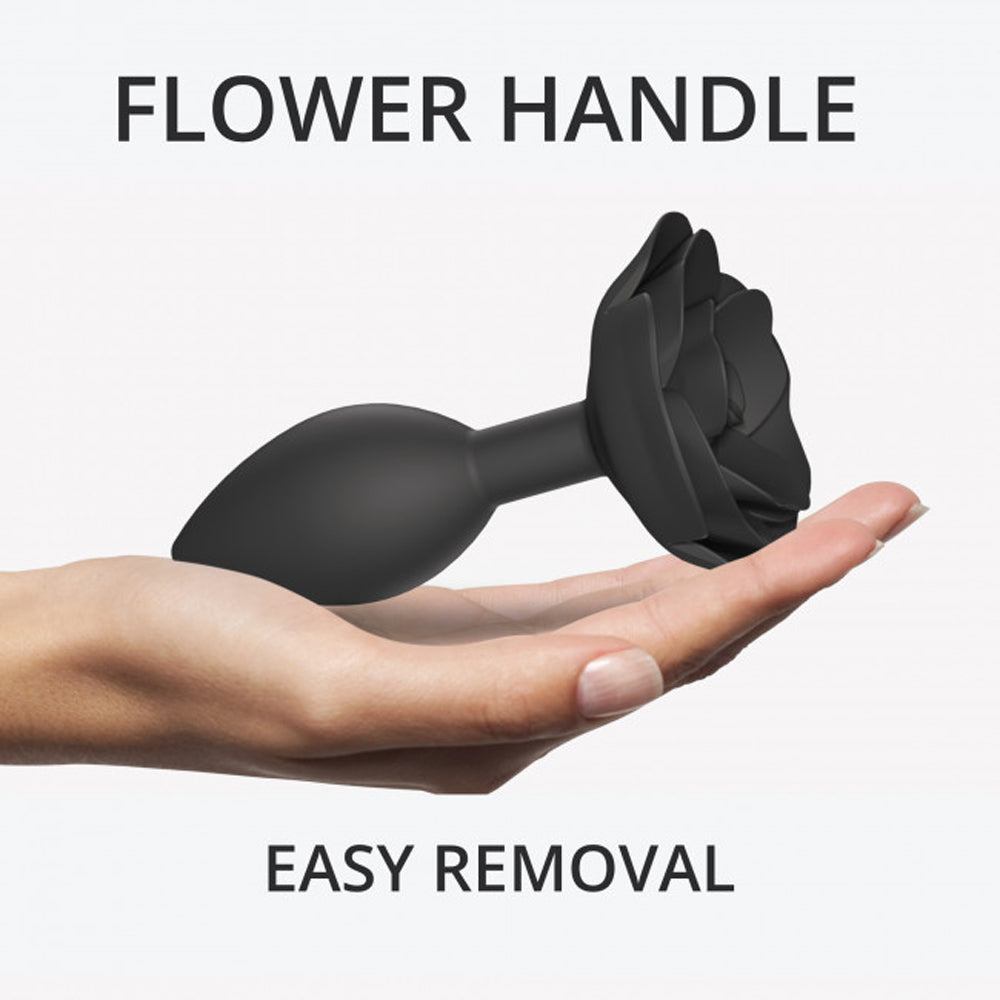 Love to Love Open Roses Silicone Anal Plug Black Onyx L - Fantasies Boutique