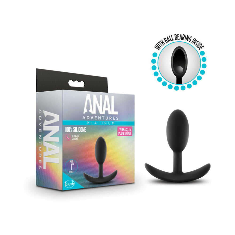 Blush Anal Adventures Platinum Silicone Weighted Vibra Slim Plug Small Black - Fantasies Boutique