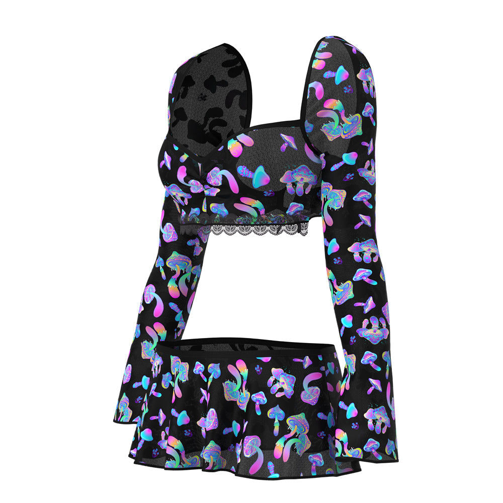 Magic Silk Hazy Dayz Crop Top, Skirt & G-String Set Mushroom L/XL