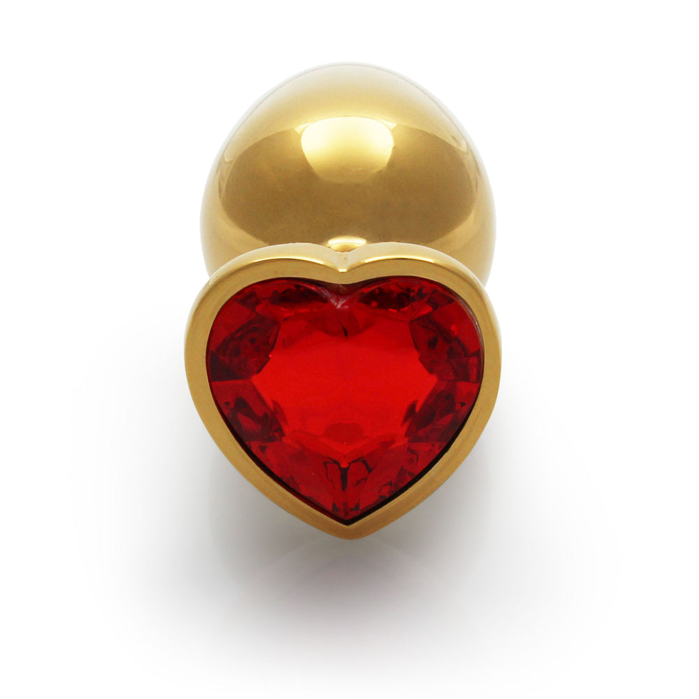 Shots Ouch! Heart Gem Butt Plug Medium Gold/Ruby Red - Fantasies Boutique