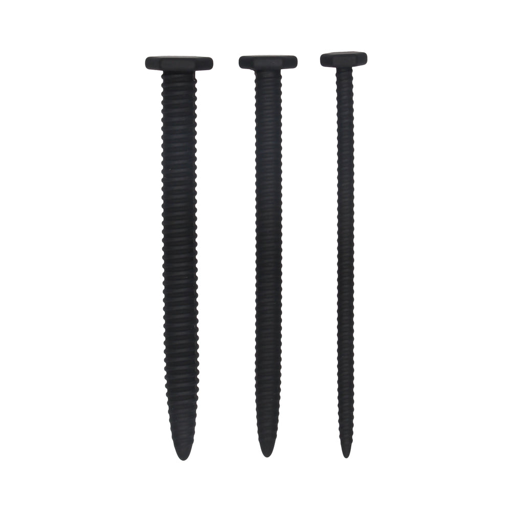 Ouch! Urethral Sounding Textured Silicone Screw Plug Set Black 9 mm / 13 mm / 16.5 mm