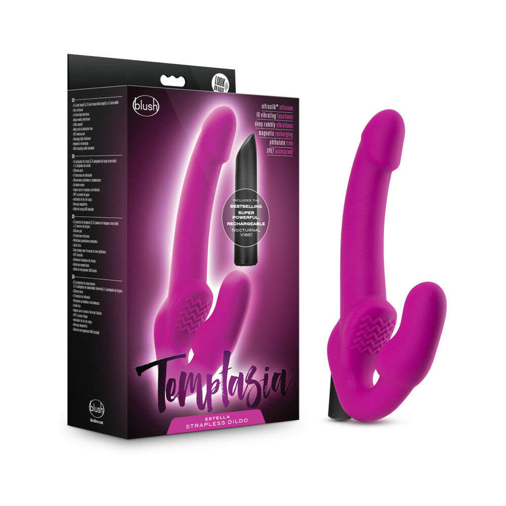 Temptasia Estella 9.5 in. Silicone Strapless Strap-On Dildo with Bullet Vibrator Pink - Fantasies Boutique