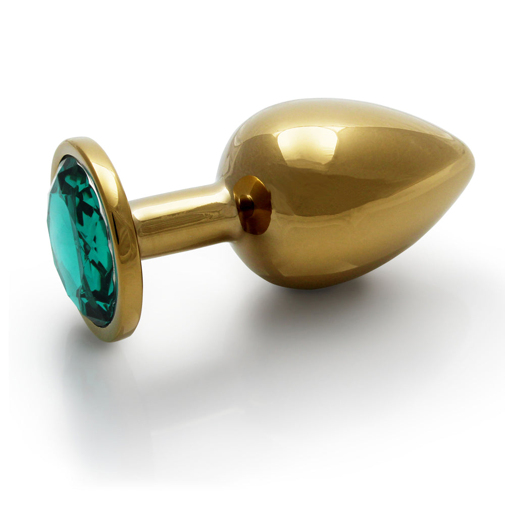 Shots Ouch! Round Gem Butt Plug Large Gold/Emerald Green - Fantasies Boutique