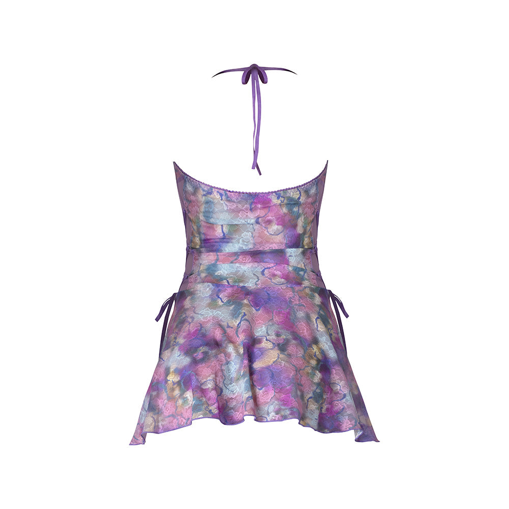 Magic Silk Wisteria Mist Halter Babydoll & G-Set Floral S/M