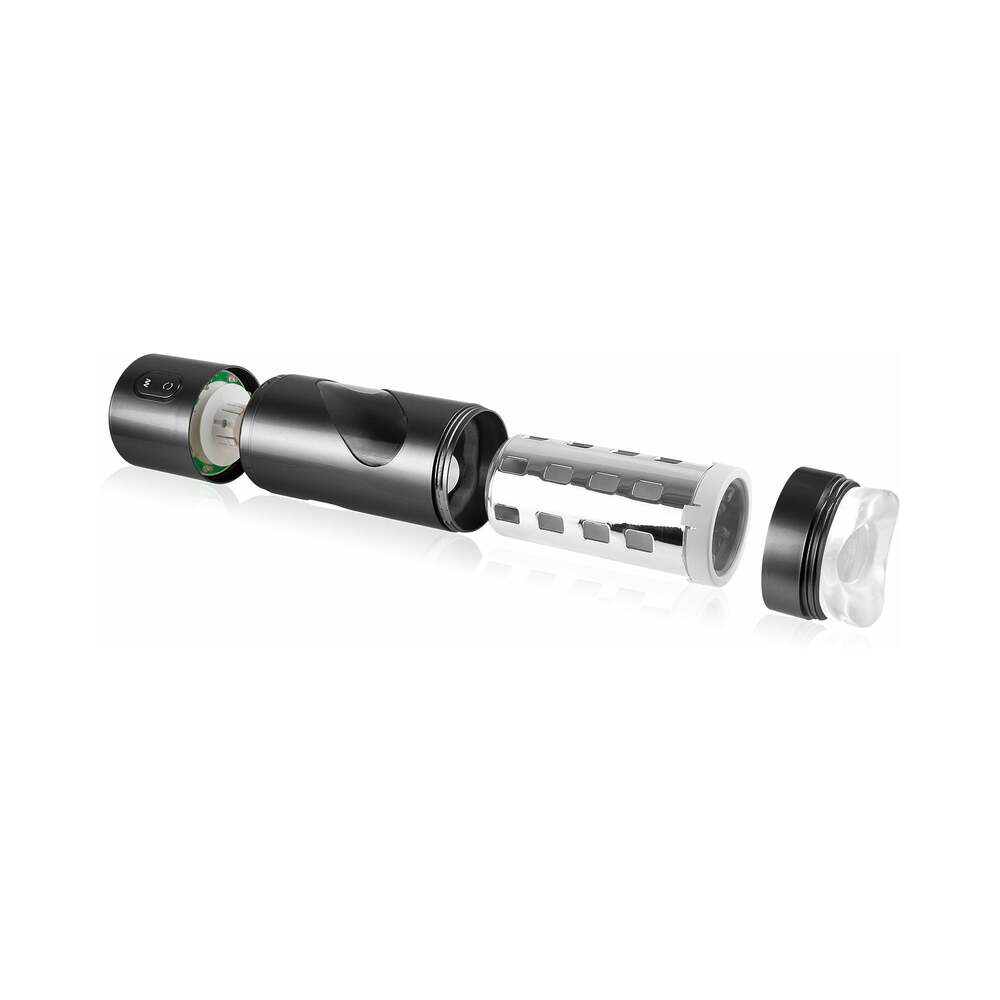 PDX Rechargeable Roto-Bator Mouth Light-Up Rotating Stroker Clear/Black - Fantasies Boutique