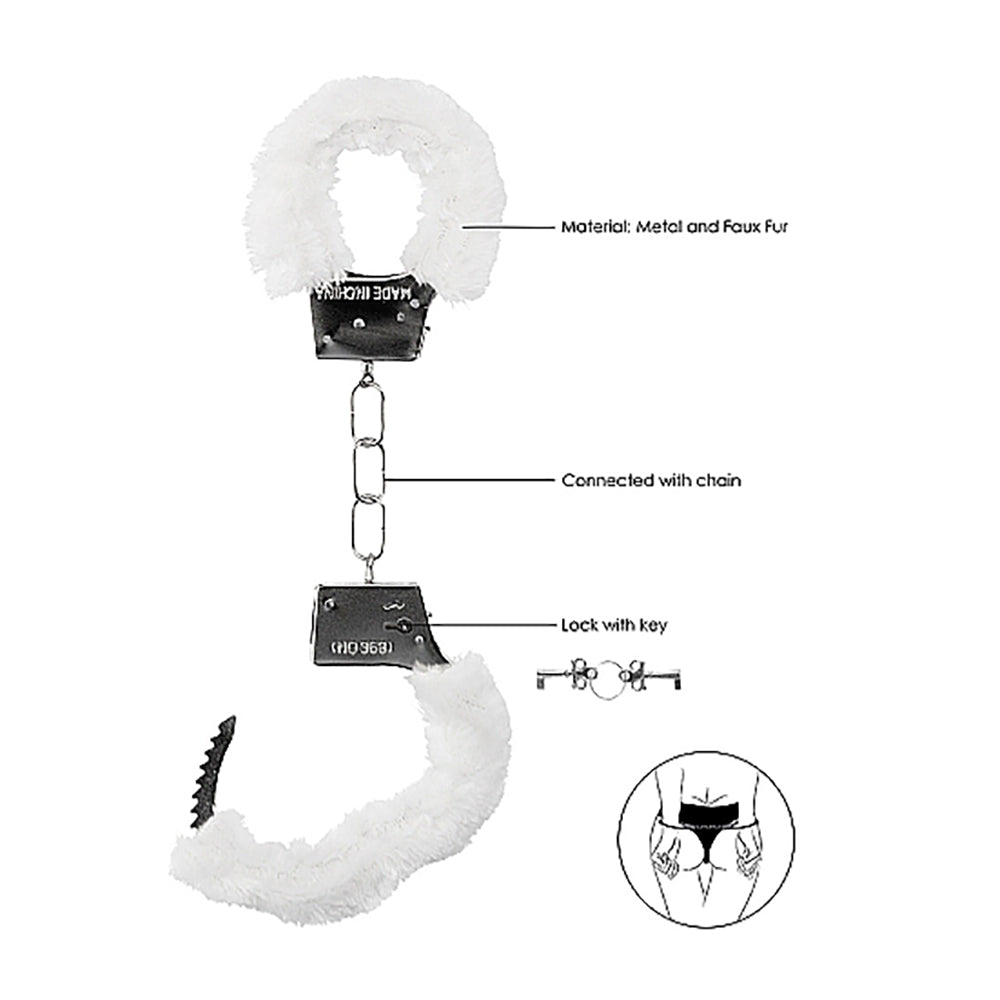 Ouch! Beginner's Furry Handcuffs With Quick-Release White - Fantasies Boutique