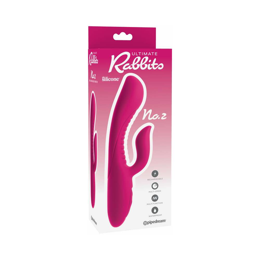 Pipedream Ultimate Rabbits No. 2 Rechargeable Silicone Dual Stimulation Vibrator Fuchsia - Fantasies Boutique