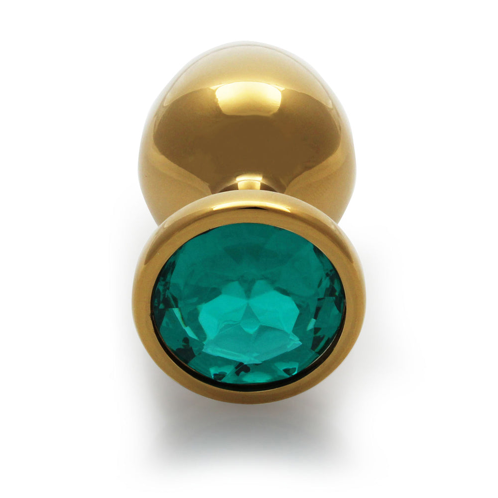 Shots Ouch! Round Gem Butt Plug Large Gold/Emerald Green - Fantasies Boutique