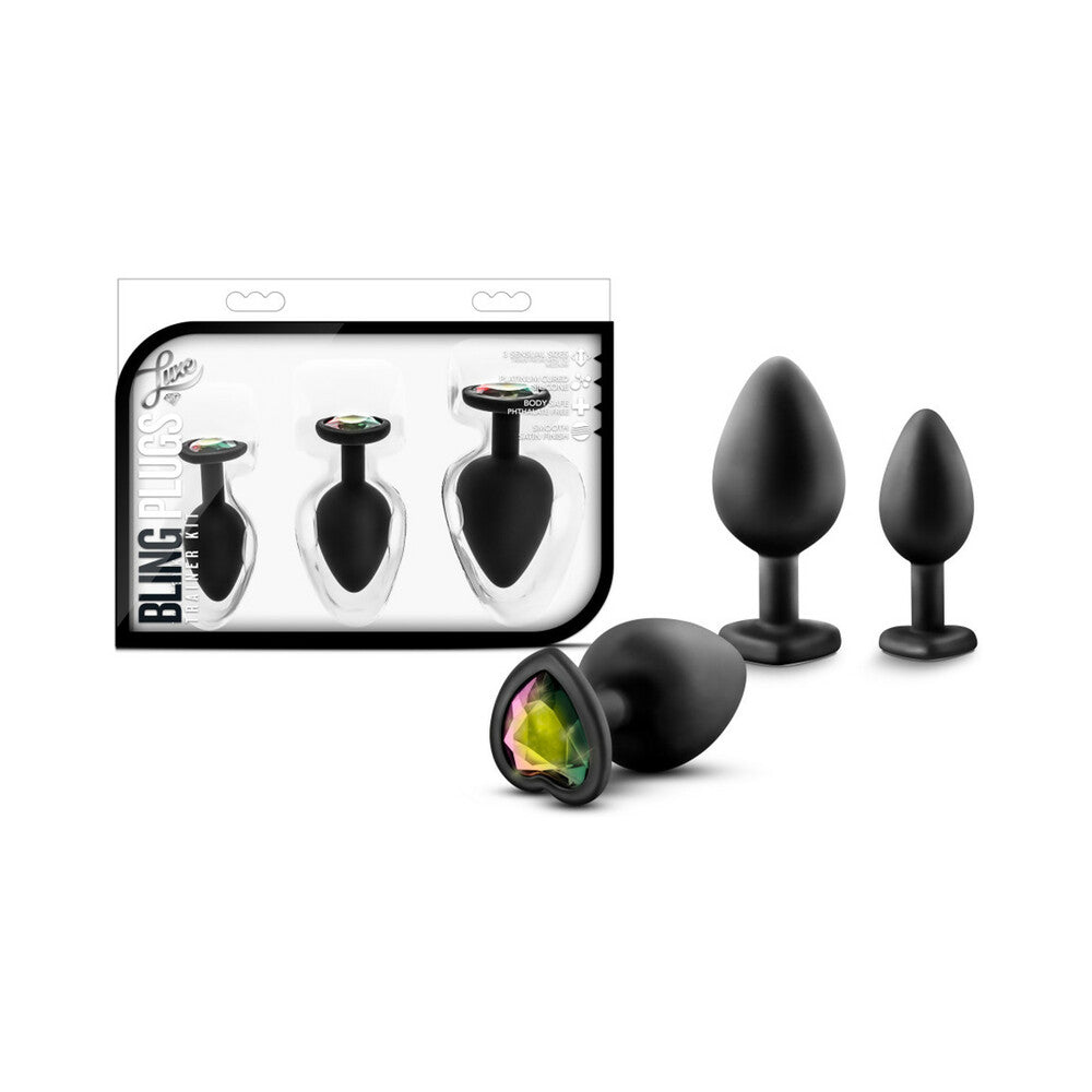 Blush Luxe 3-Piece Bling Plug Training Kit with Rainbow Gem Base Black - Fantasies Boutique