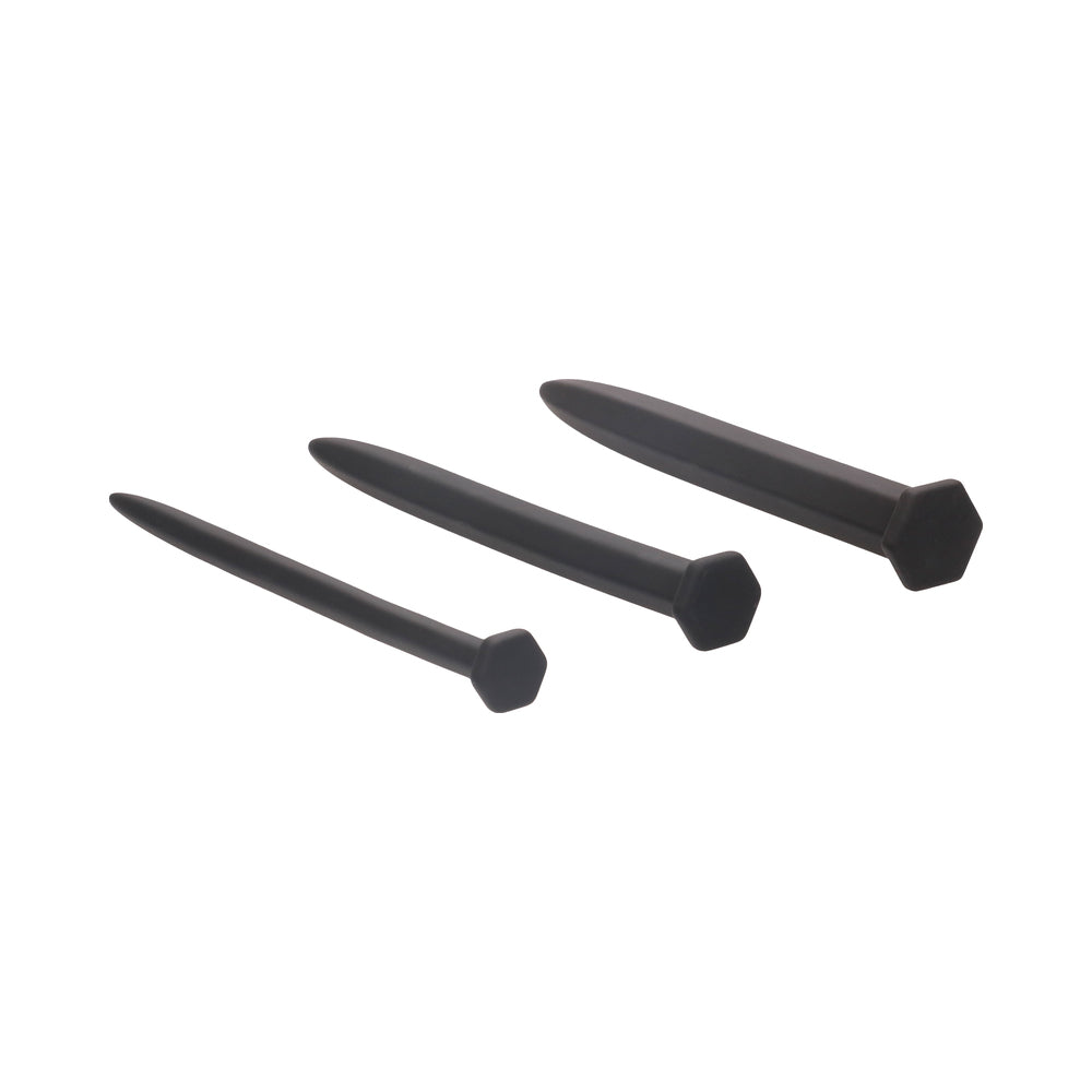 Ouch! Urethral Sounding Silicone Screw Plug Set Black 9 mm / 13 mm / 16.5 mm