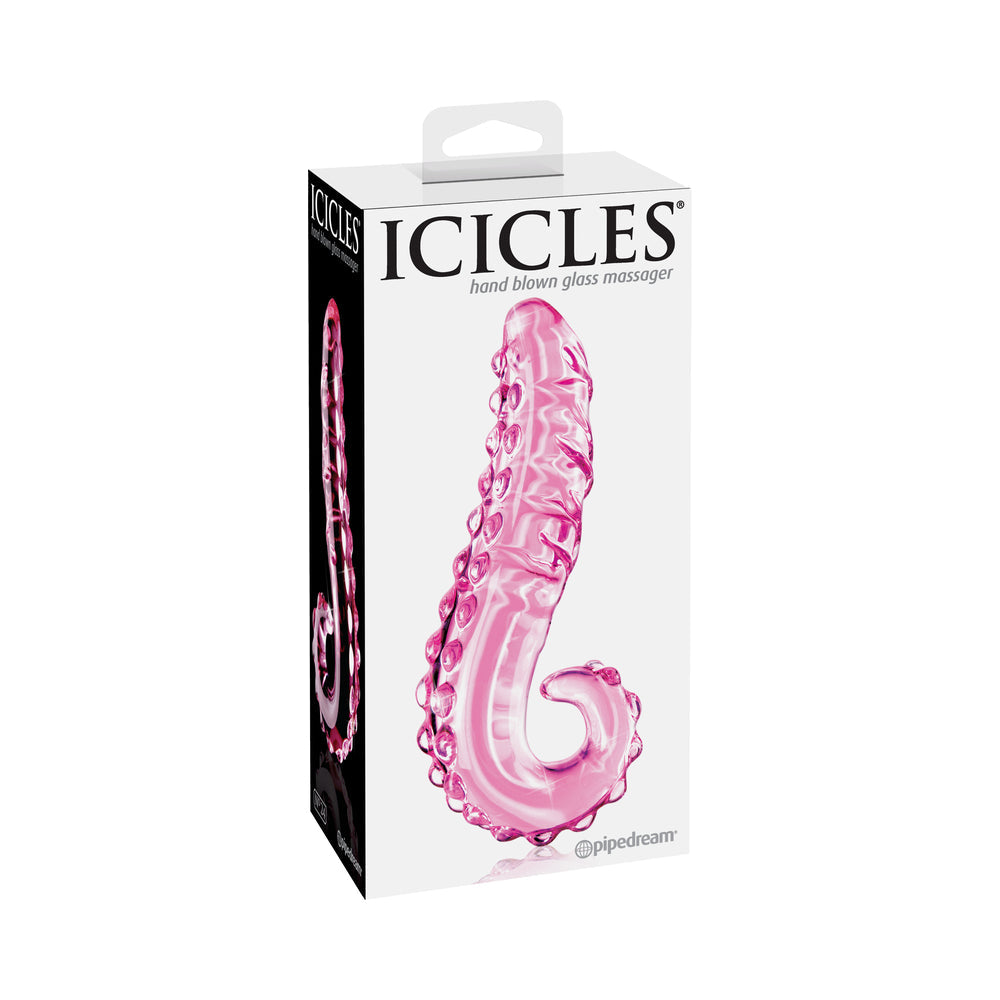 Icicles No. 24 Curved Textured 6 in. Glass Dildo With Handle Pink - Fantasies Boutique