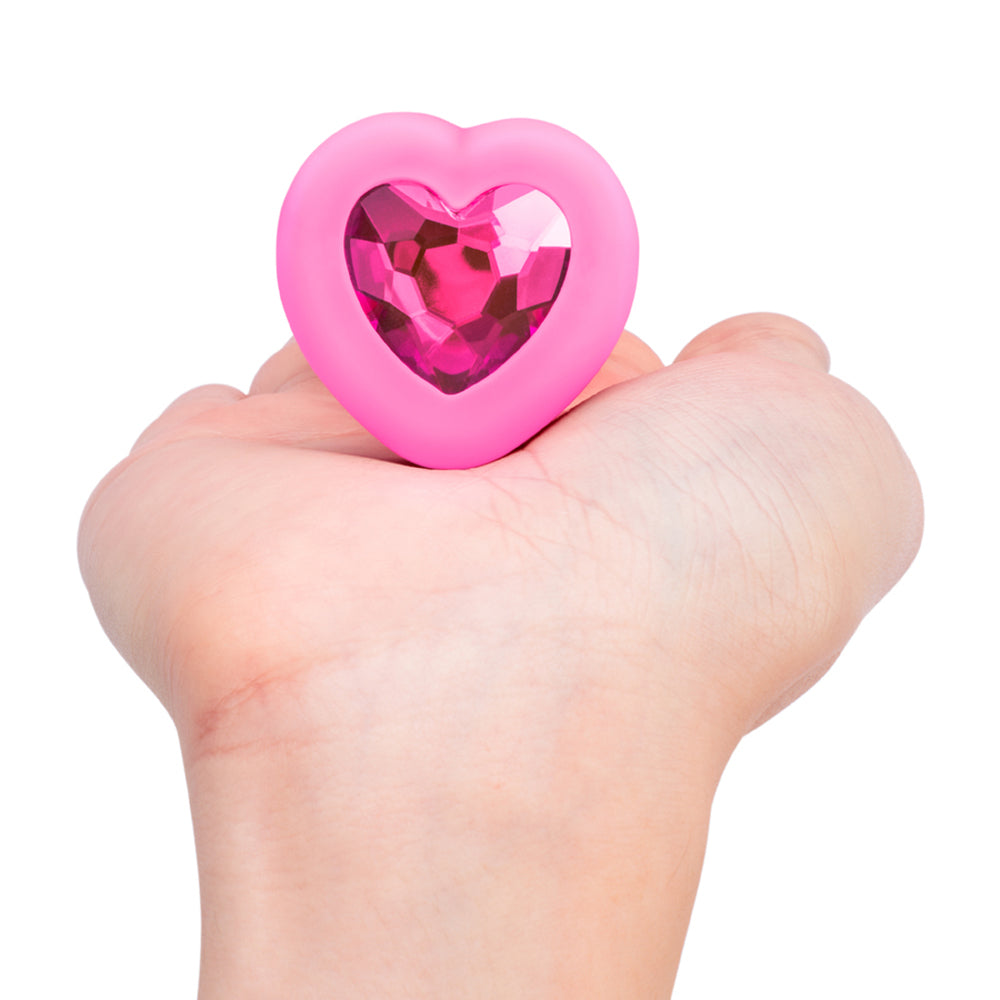 b-Vibe Vibrating Heart Anal Plug with Heart-Shaped Jewel Base S/M Pink - Fantasies Boutique