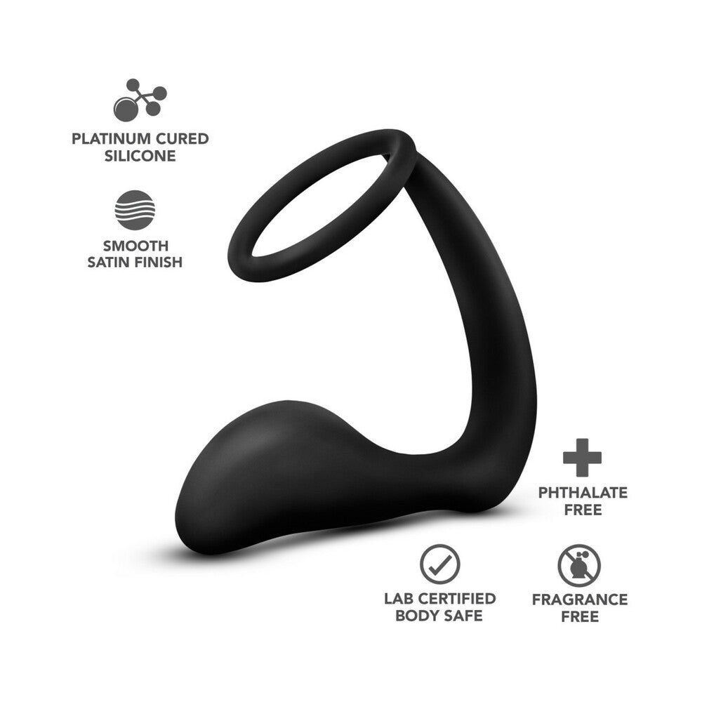 Blush Anal Adventures Platinum Silicone Cock Ring Plug Black - Fantasies Boutique