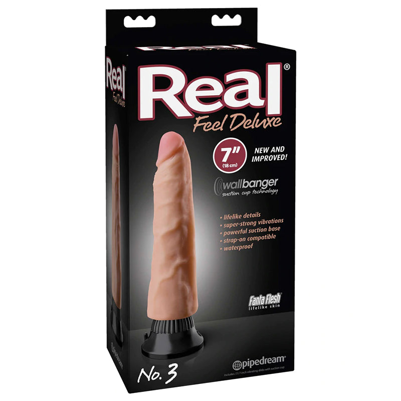 Real Feel Deluxe No. 3 Realistic 7 in. Vibrating Dildo With Suction Cup Beige - Fantasies Boutique
