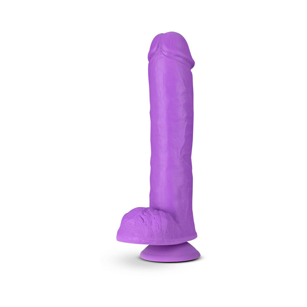 Blush Neo Elite 11 in. Silicone Dual Density Dildo with Balls & Suction Cup Neon Purple - Fantasies Boutique