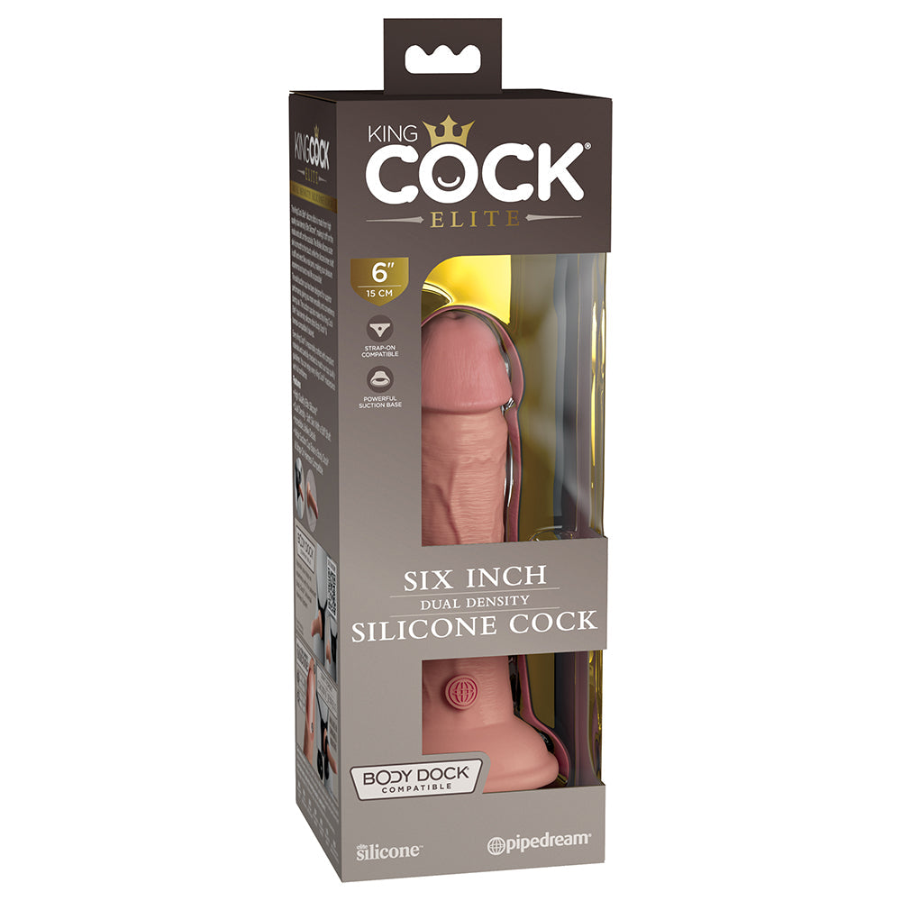 King Cock Elite 6 in. Dual Density Silicone Cock Realistic Dildo With Suction Cup Beige