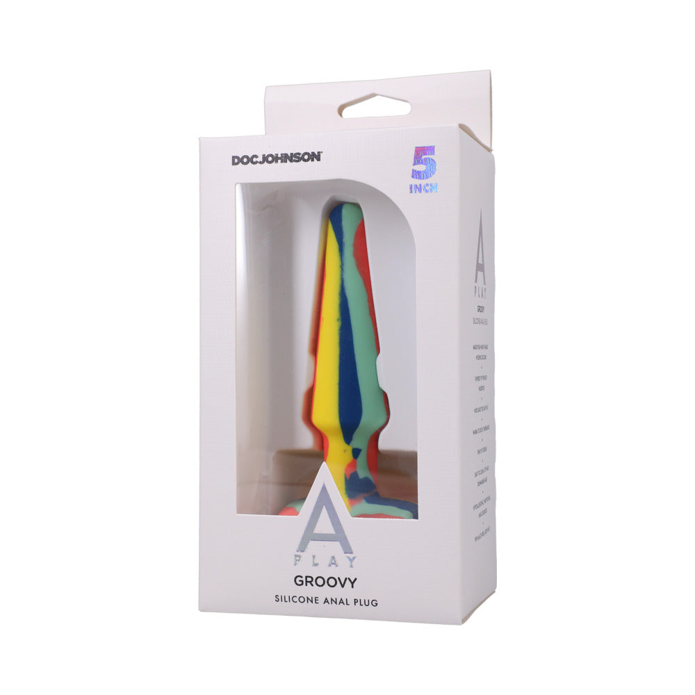 A-Play Groovy Silicone Anal Plug 5 in. Multi-Colored, Yellow - Fantasies Boutique