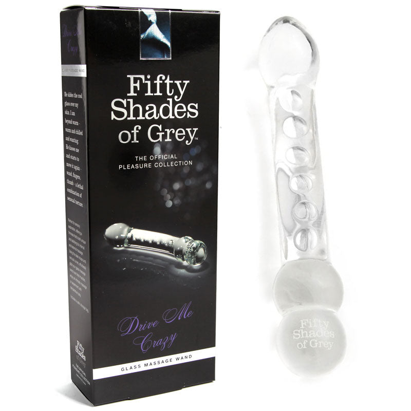 Fifty Shades of Grey Drive Me Crazy 7.5 in. Glass Massage Wand Dildo Clear - Fantasies Boutique
