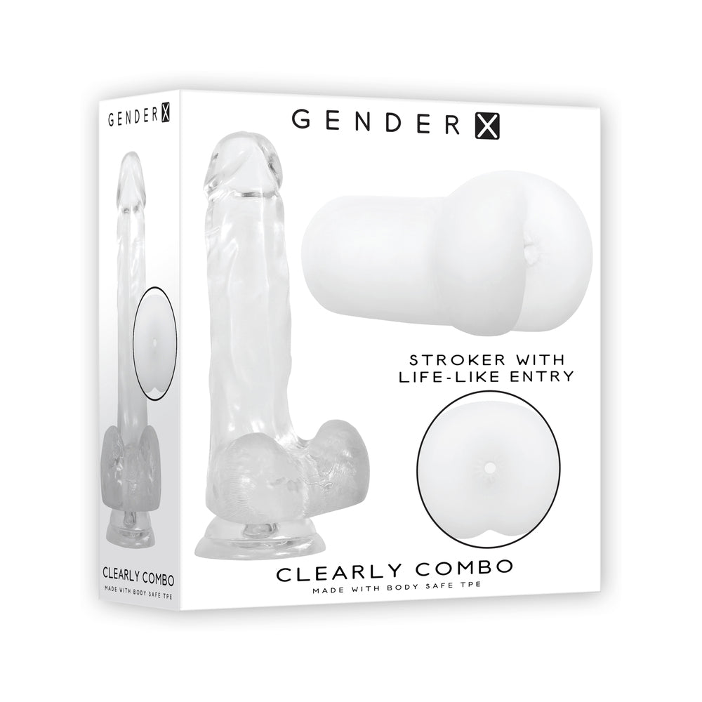 Gender X Clearly Combo 2-Piece 7.25 in. Realistic Dildo and Anal Entry Stroker Set Clear - Fantasies Boutique