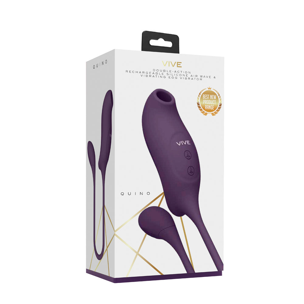 VIVE QUINO Rechargeable Air Wave & Vibrating Silicone Egg Vibrator Purple - Fantasies Boutique