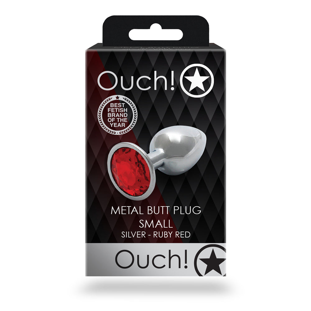 Shots Ouch! Round Gem Butt Plug Small Silver/Ruby Red - Fantasies Boutique