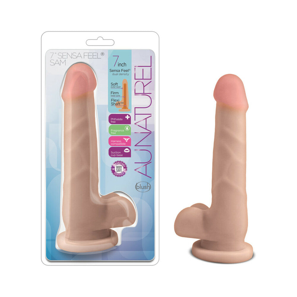 Au Naturel 7 in. Sam Posable Dual Density Dildo with Balls Beige - Fantasies Boutique