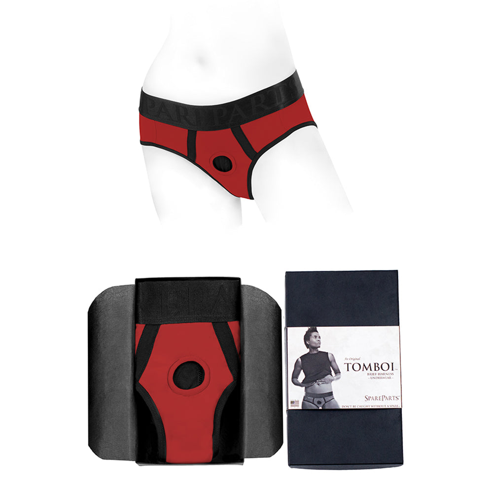 SpareParts Tomboi Nylon Briefs Harness Red/Black Size L - Fantasies Boutique