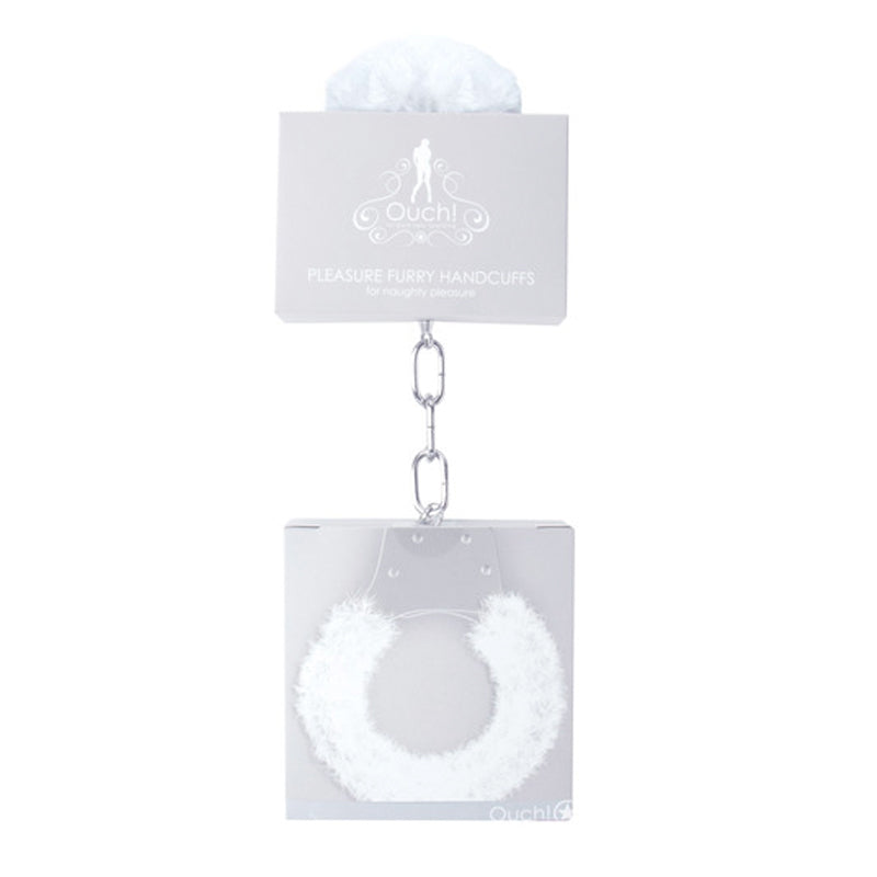 Ouch! Pleasure Furry Handcuffs With Quick-Release White - Fantasies Boutique