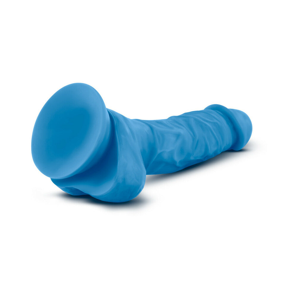 Neo 7.5 in. Dual Density Dildo with Balls Neon Blue - Fantasies Boutique