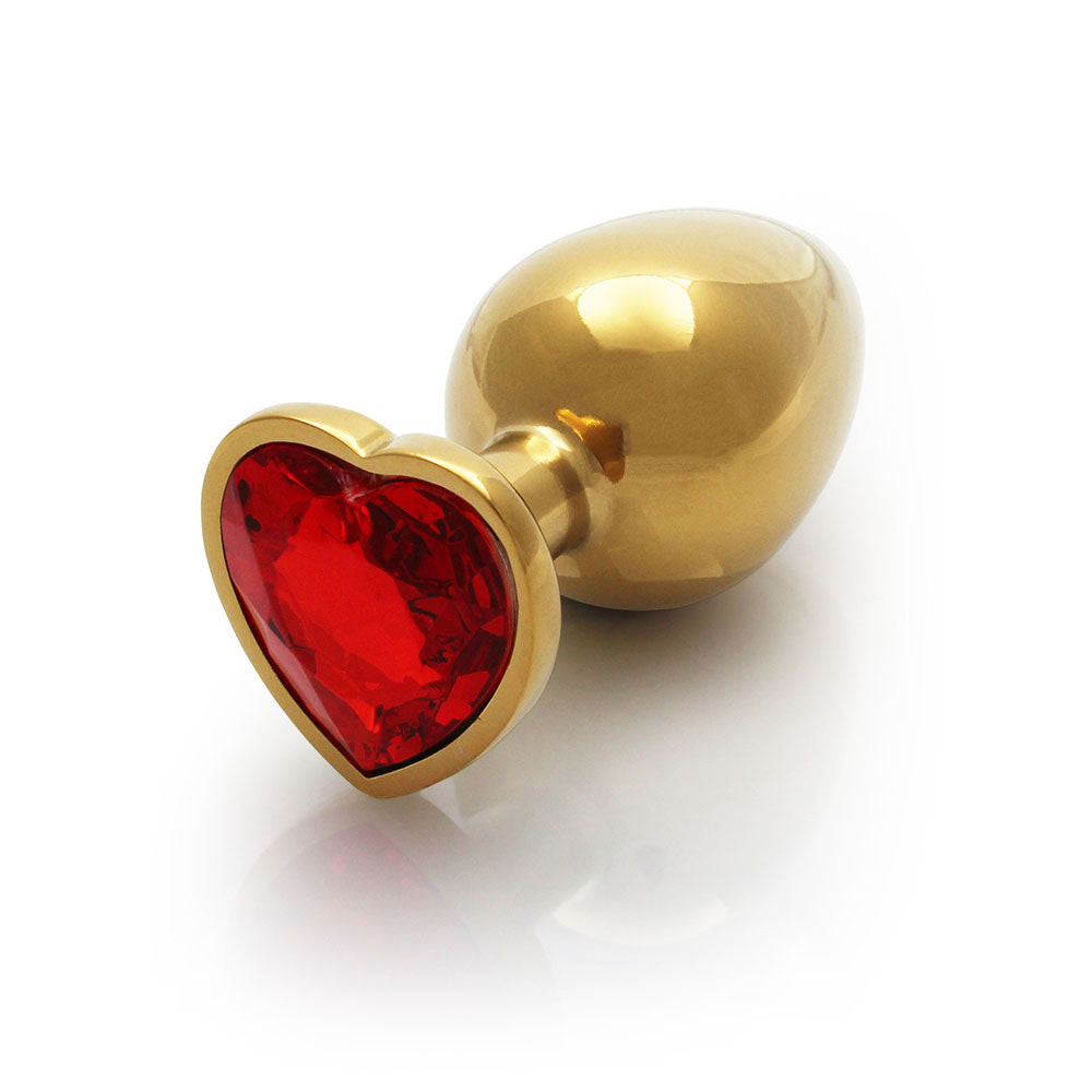 Shots Ouch! Heart Gem Butt Plug Medium Gold/Ruby Red - Fantasies Boutique