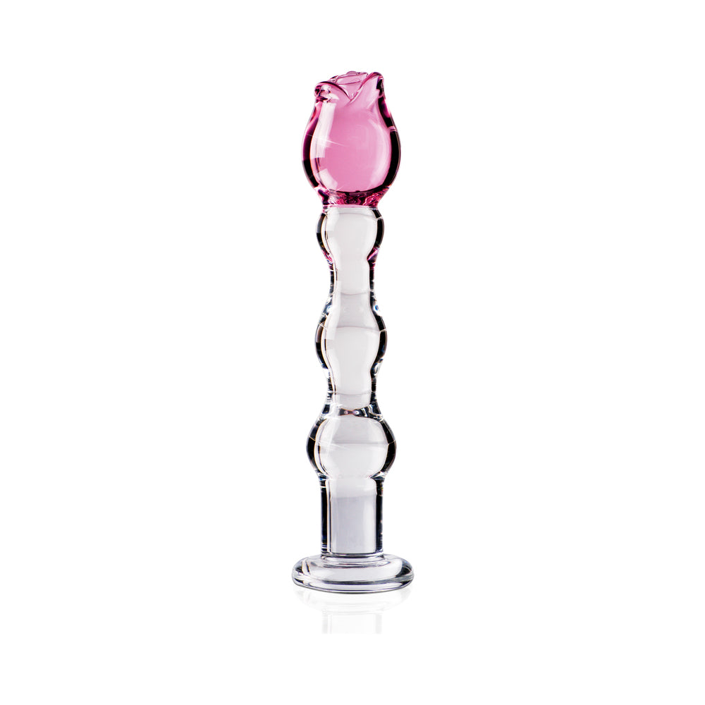 Icicles No. 12 Glass Massager with Rose Head Pink/Clear - Fantasies Boutique